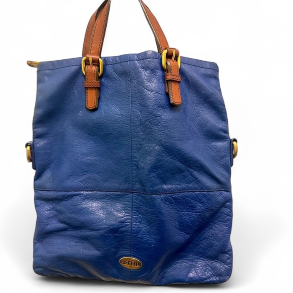 Fossil Explorer Tote Bag Sapphire Vintage Leather RARE Original Long Purse Strap